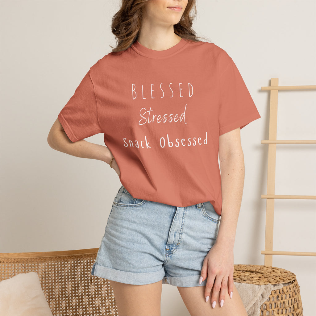 Blessed Stressed Snack Obsessed Unisex Garment-Dyed T-shirt
