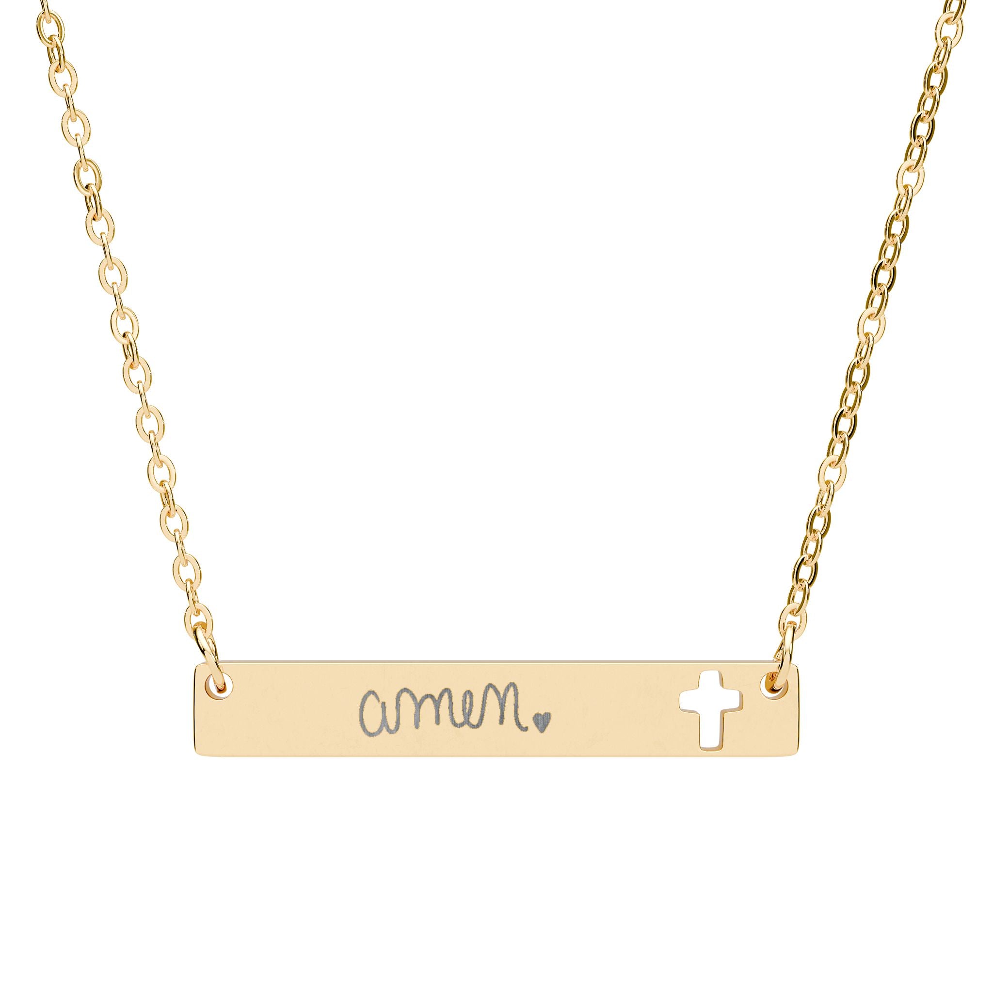 Amen Cutout Cross Bar Necklace (Engraving)