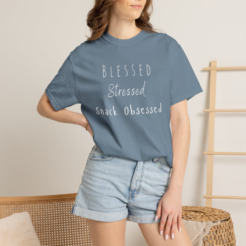 Blessed Stressed Snack Obsessed Unisex Garment-Dyed T-shirt