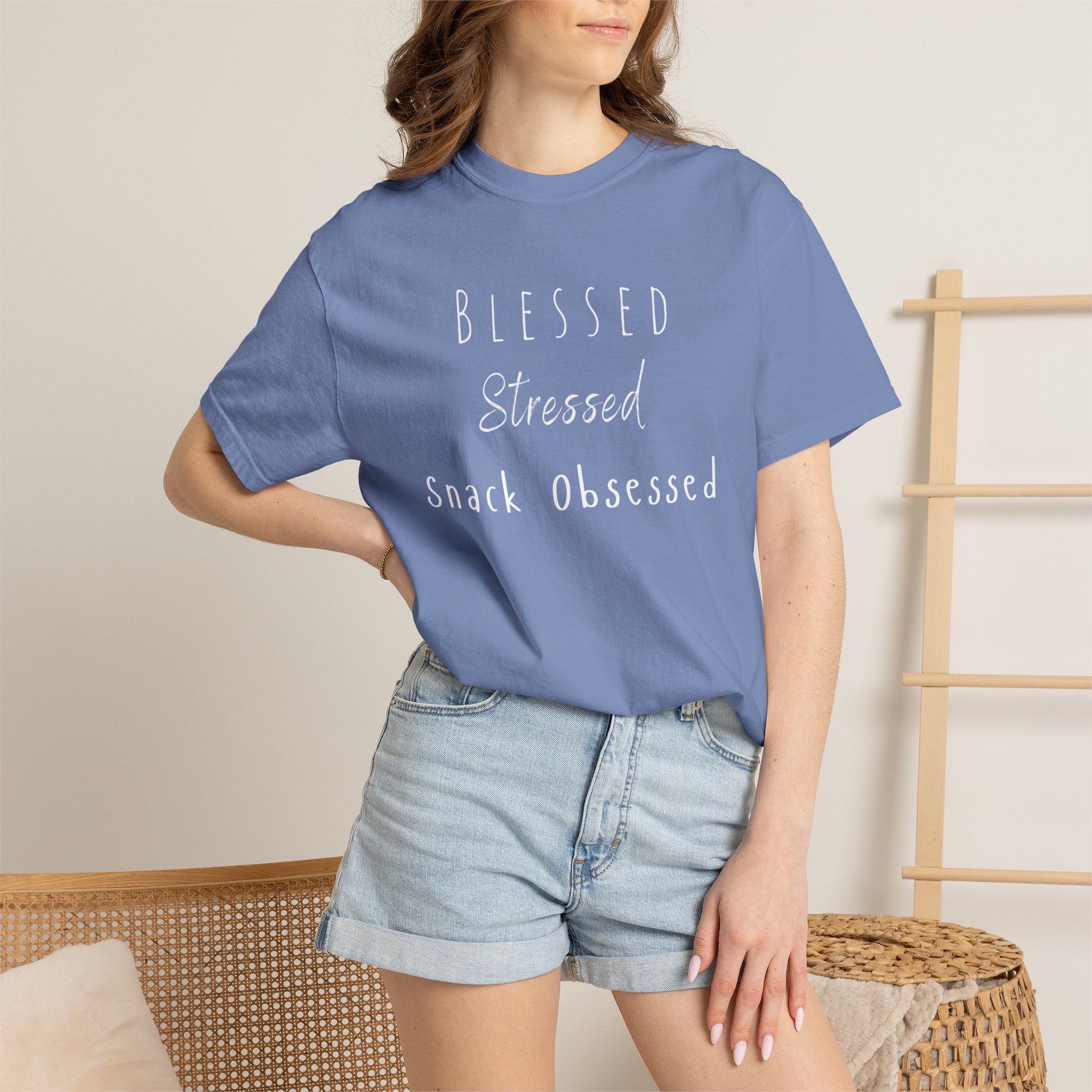 Blessed Stressed Snack Obsessed Unisex Garment-Dyed T-shirt