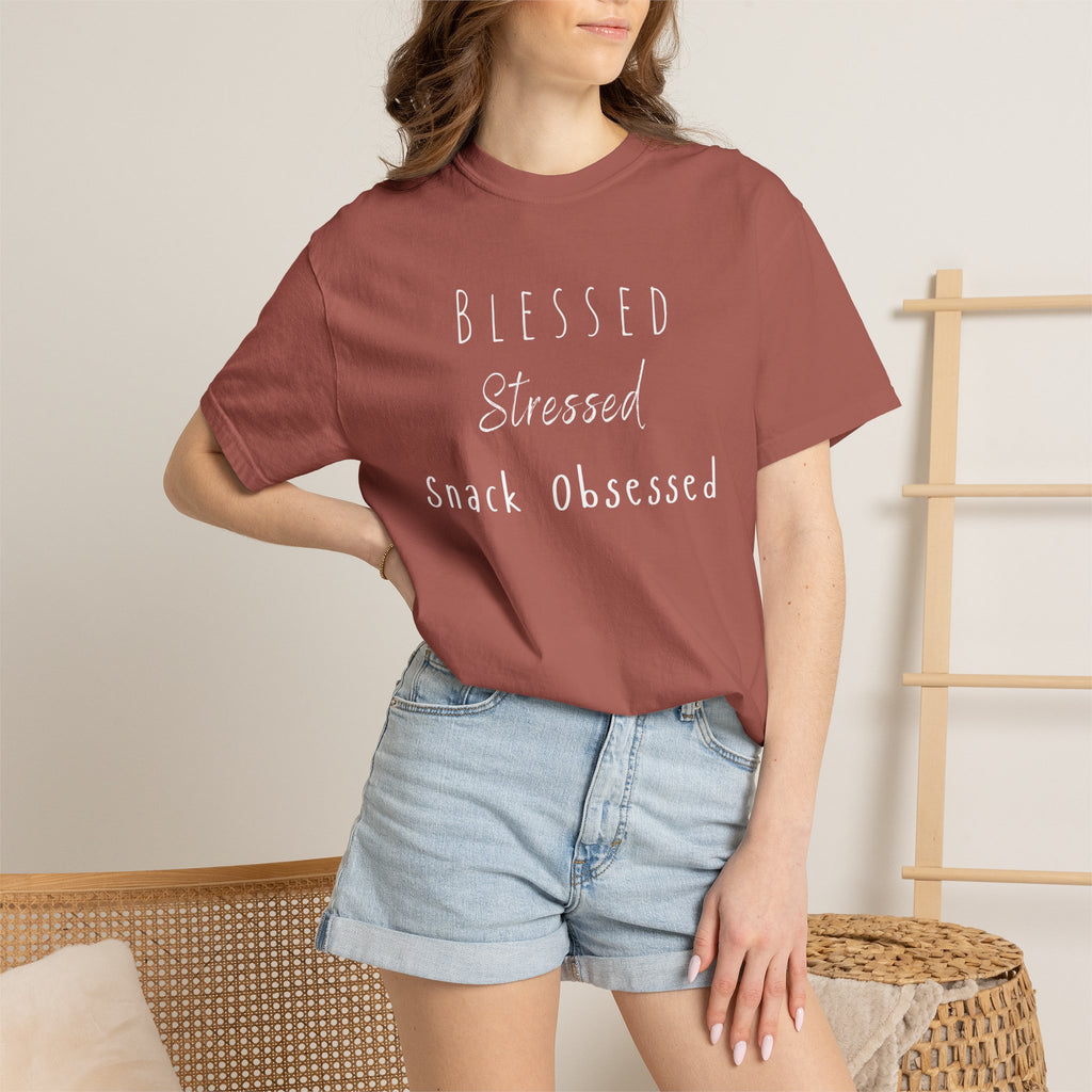 Blessed Stressed Snack Obsessed Unisex Garment-Dyed T-shirt