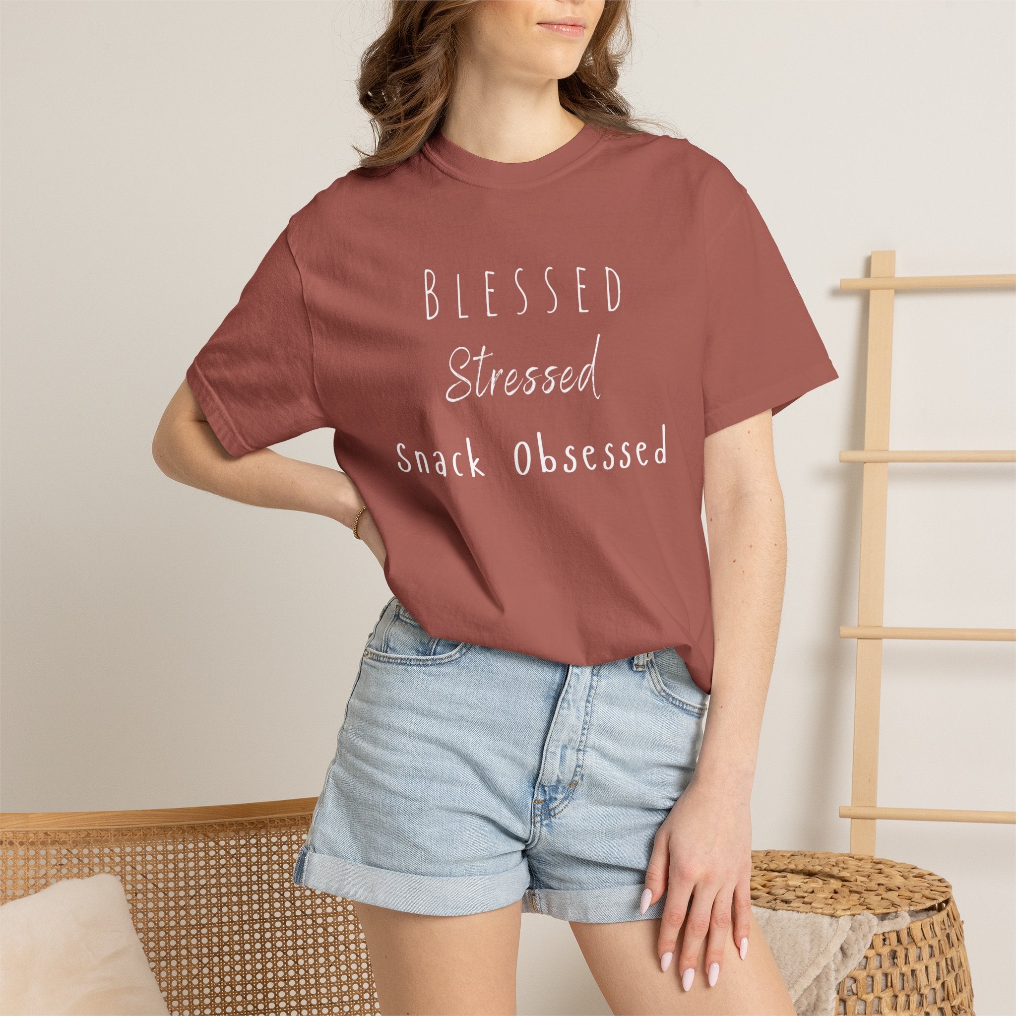 Blessed Stressed Snack Obsessed Unisex Garment-Dyed T-shirt