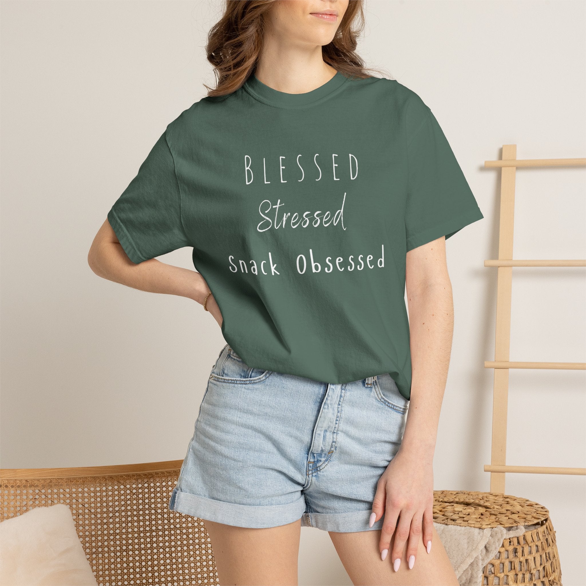 Blessed Stressed Snack Obsessed Unisex Garment-Dyed T-shirt