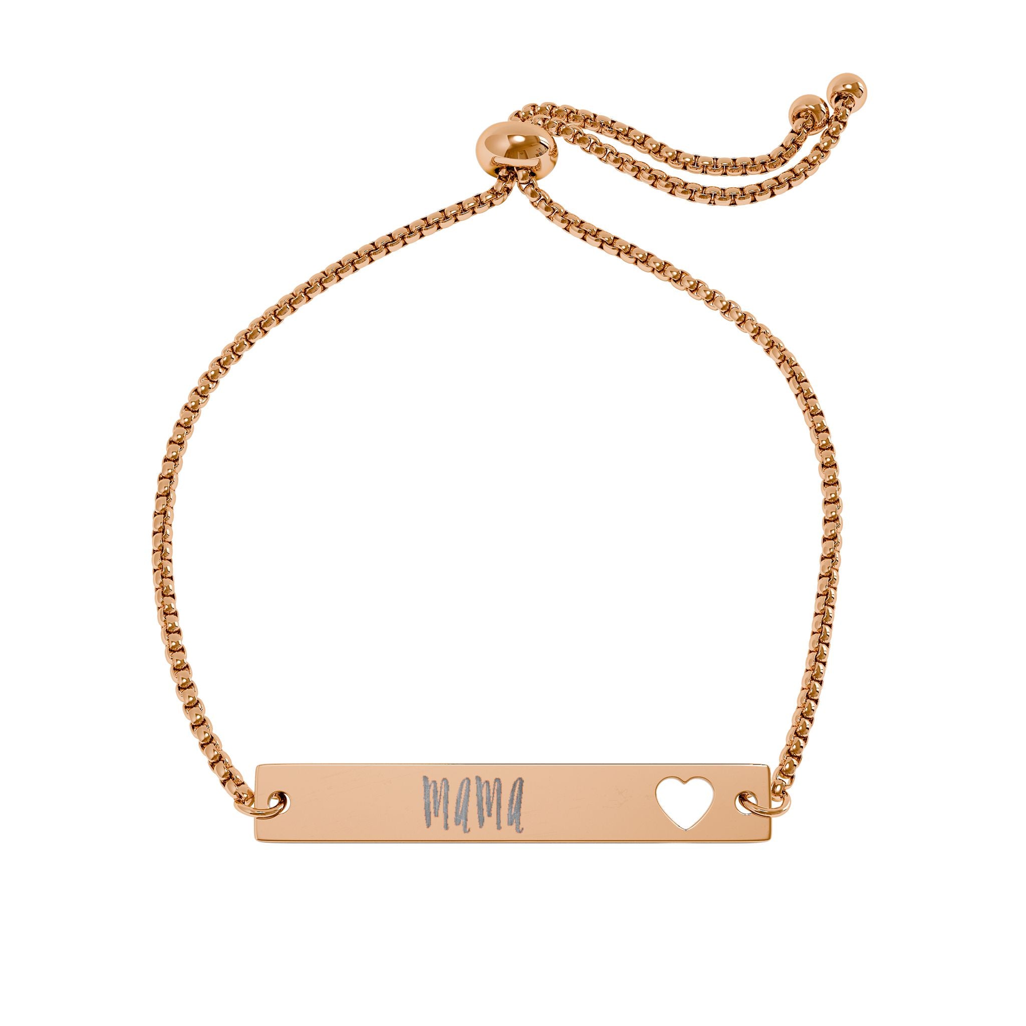 Mama Adjustable Flat Cutout Heart Bar Bracelet (Engraving)