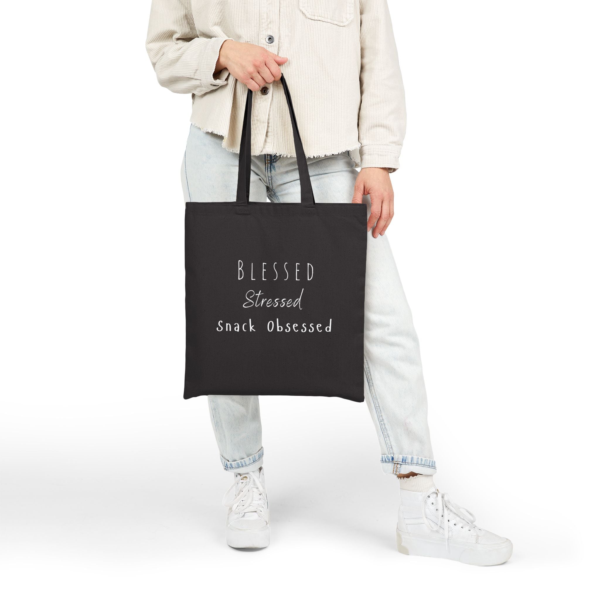 Blessed Stressed Snack Obsessed Cotton Canvas Tote Bag