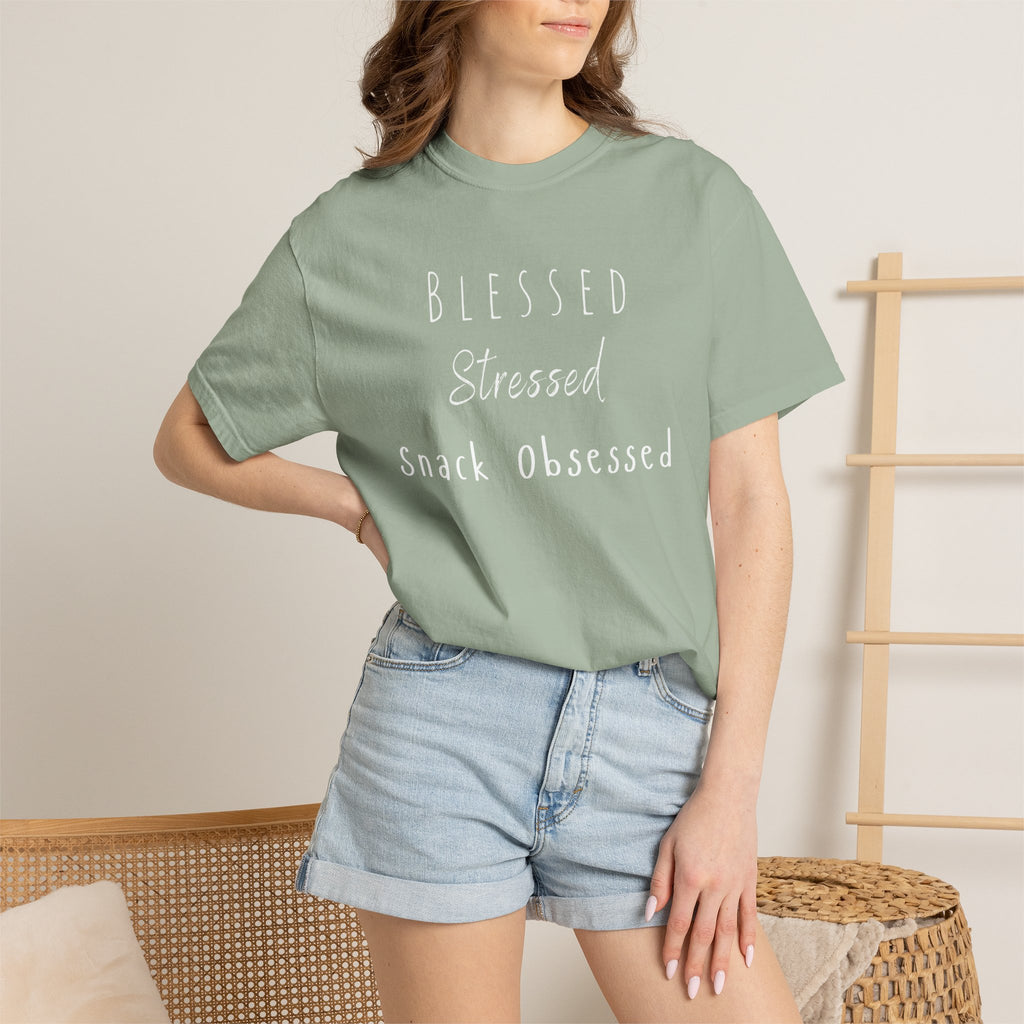 Blessed Stressed Snack Obsessed Unisex Garment-Dyed T-shirt