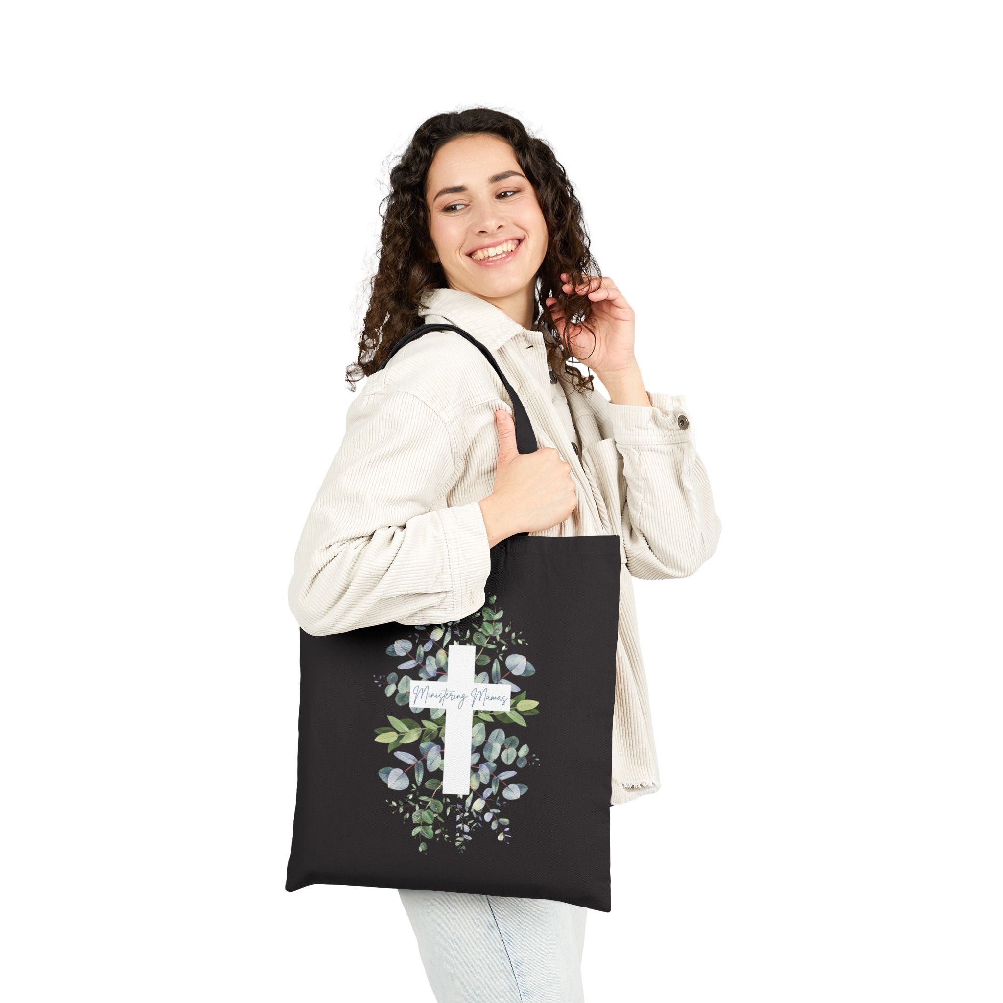 Ministering Mama Cross Cotton Canvas Tote Bag