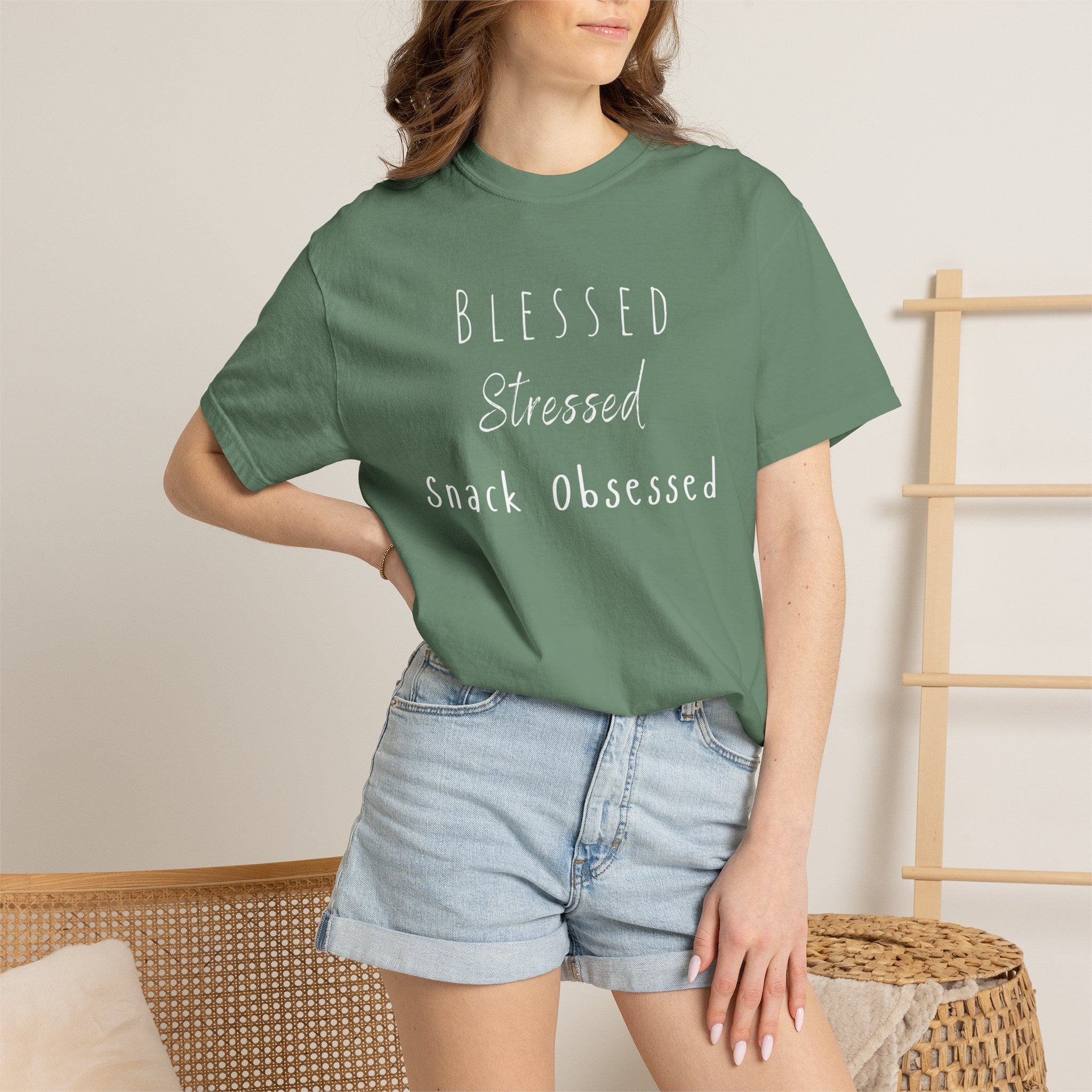Blessed Stressed Snack Obsessed Unisex Garment-Dyed T-shirt