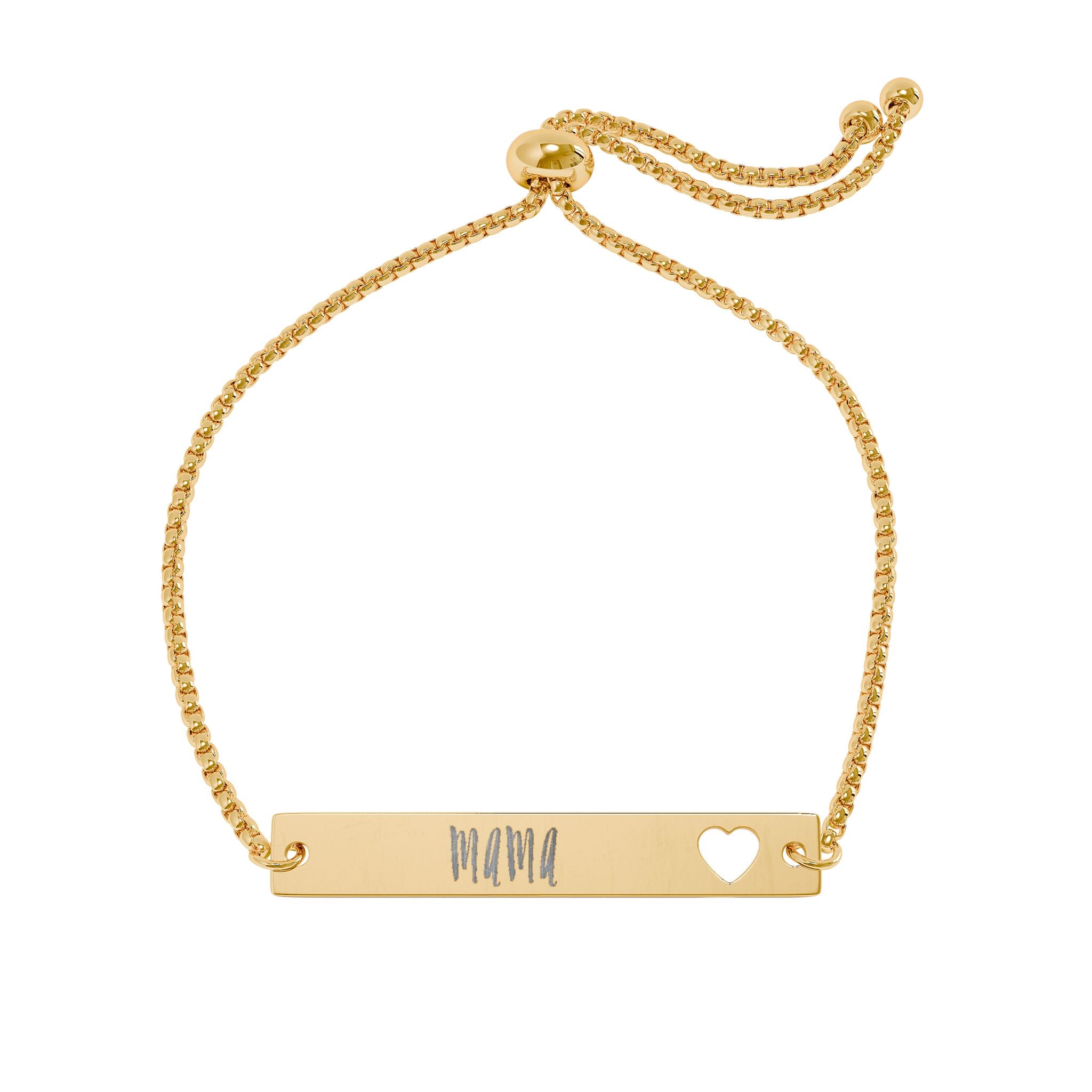 Mama Adjustable Flat Cutout Heart Bar Bracelet (Engraving)