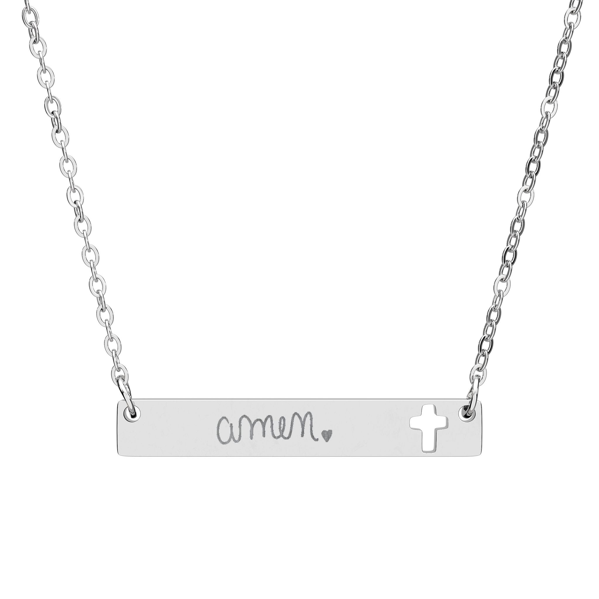 Amen Cutout Cross Bar Necklace (Engraving)