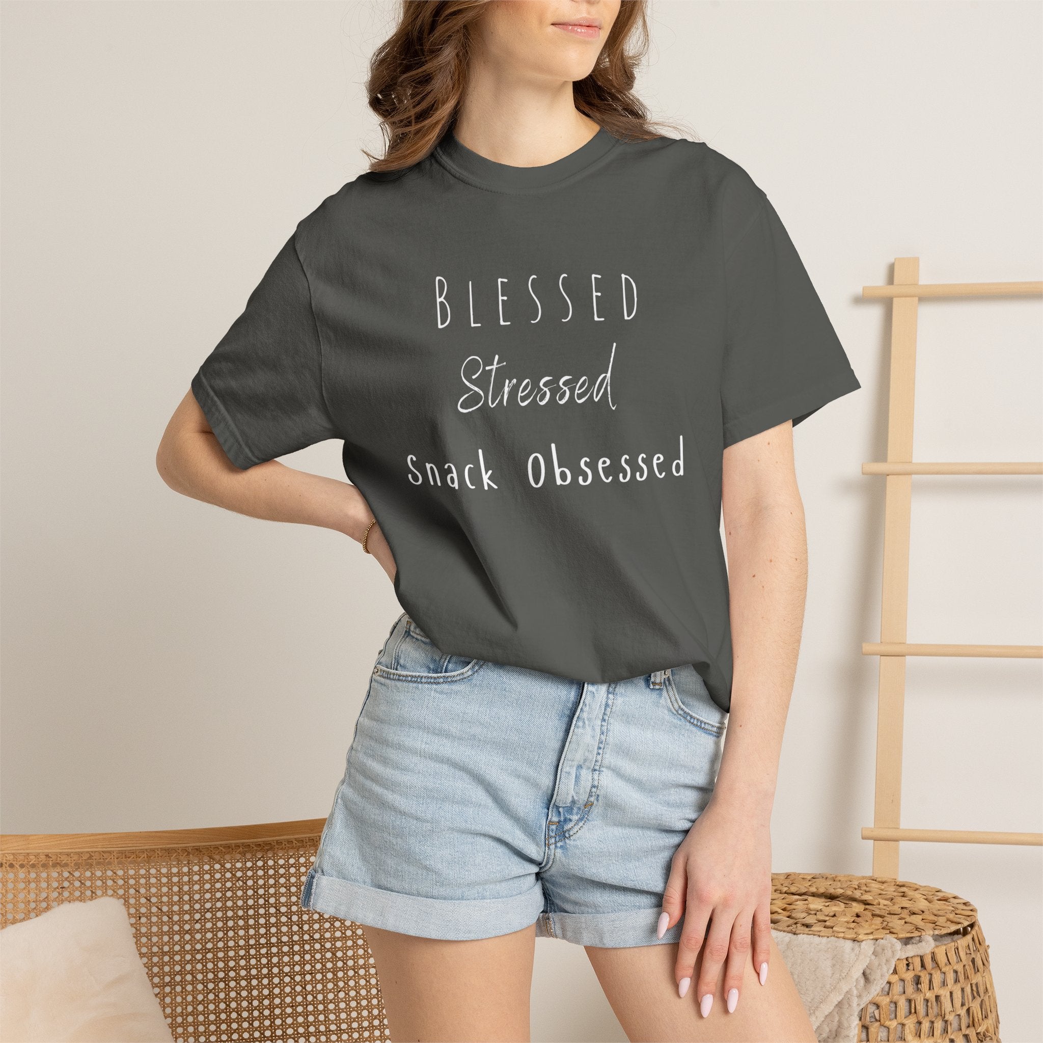 Blessed Stressed Snack Obsessed Unisex Garment-Dyed T-shirt