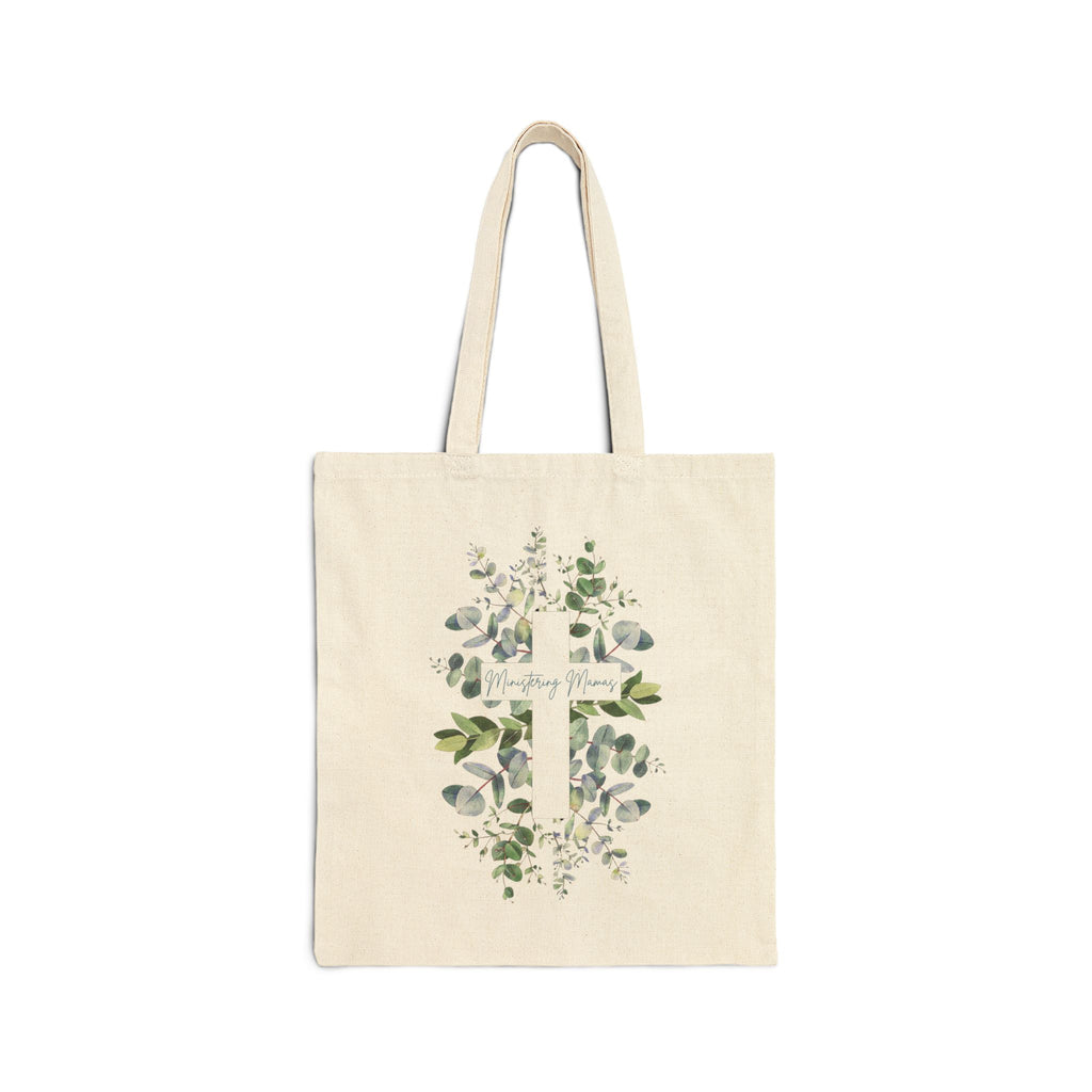Ministering Mama Cross Cotton Canvas Tote Bag