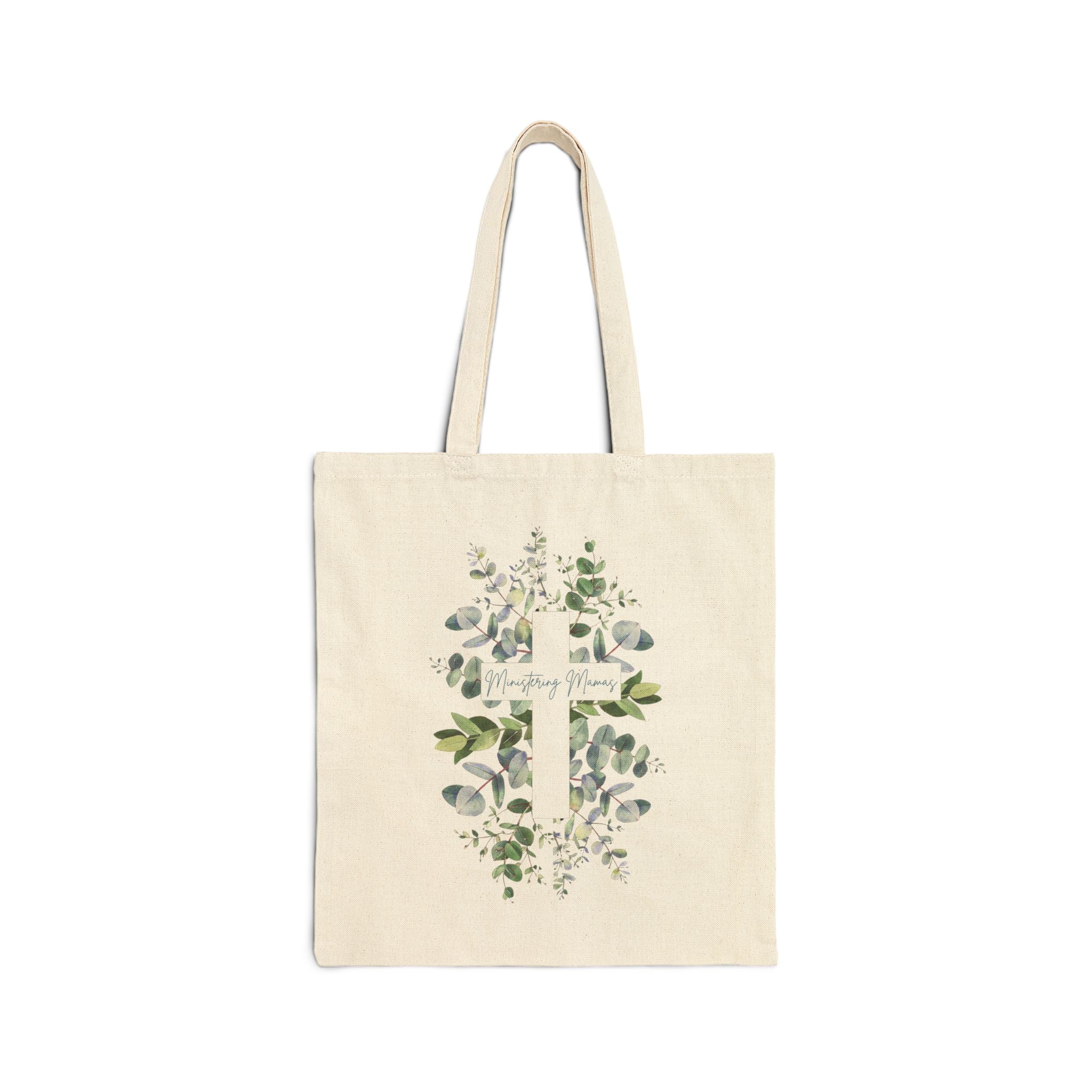 Ministering Mama Cross Cotton Canvas Tote Bag