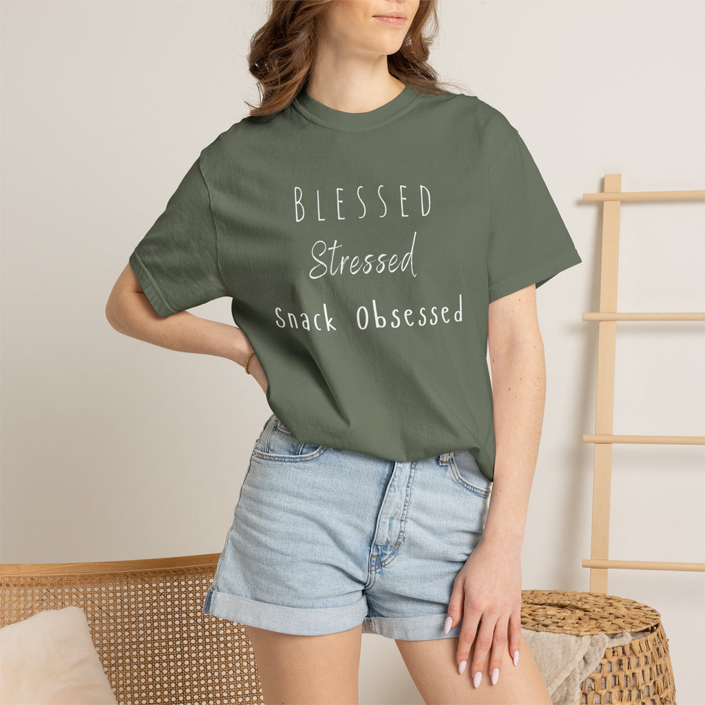 Blessed Stressed Snack Obsessed Unisex Garment-Dyed T-shirt
