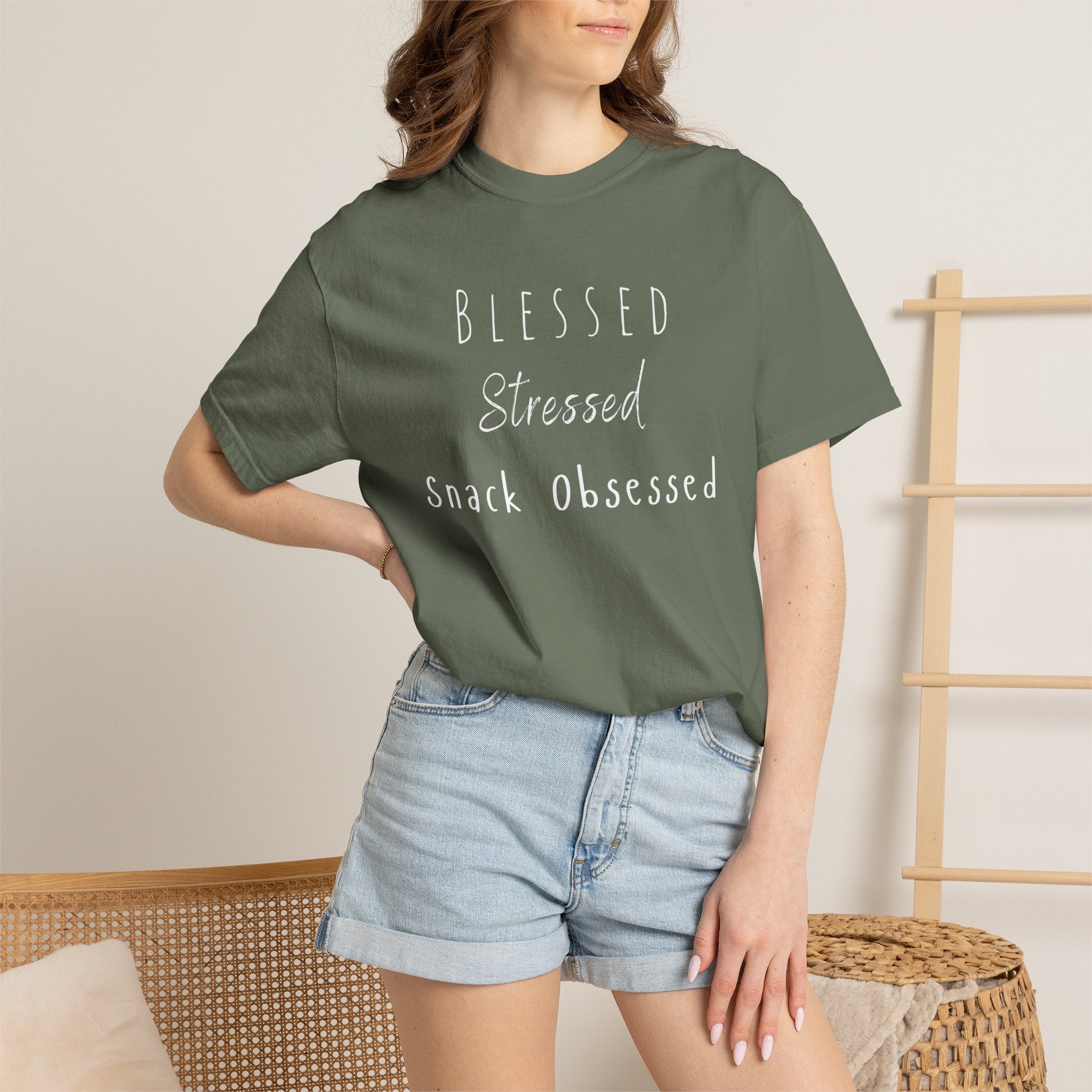 Blessed Stressed Snack Obsessed Unisex Garment-Dyed T-shirt