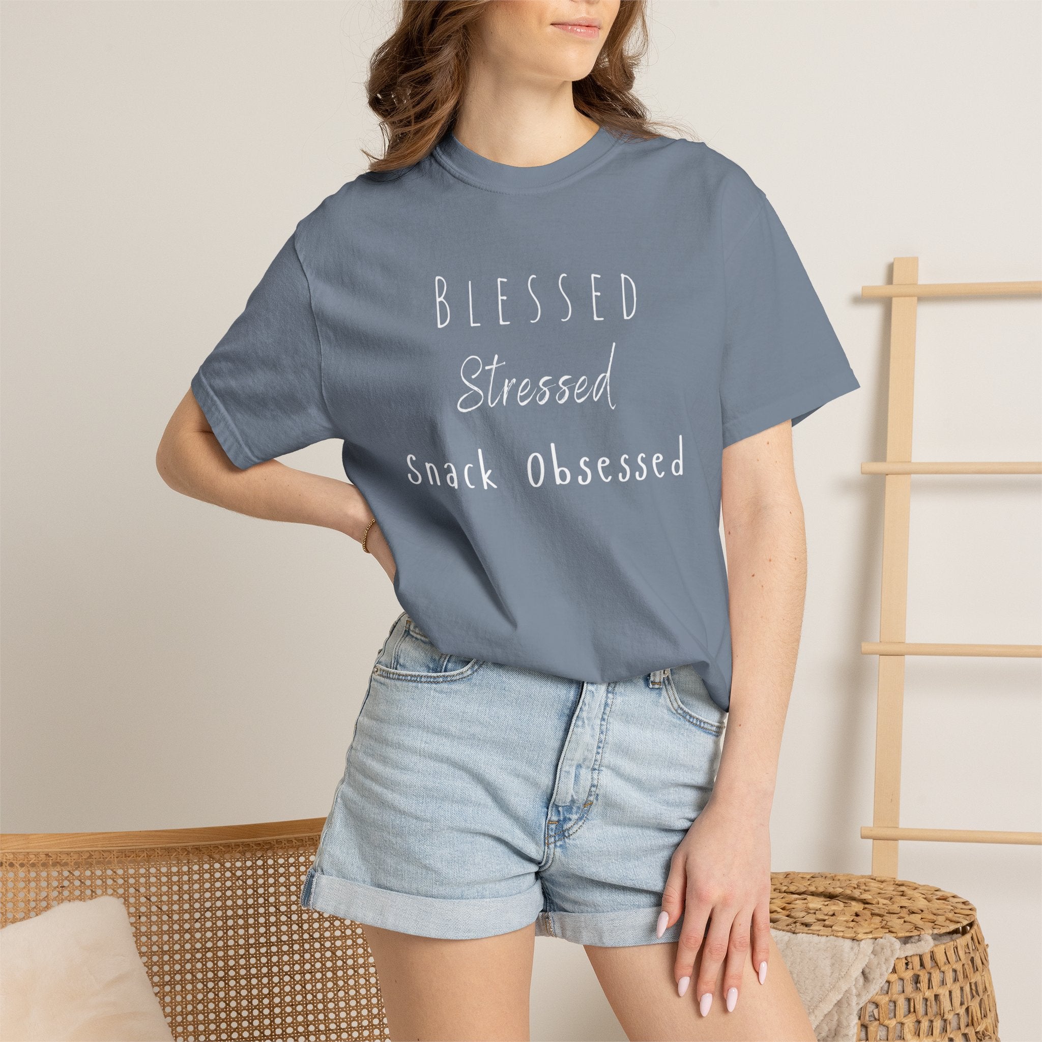 Blessed Stressed Snack Obsessed Unisex Garment-Dyed T-shirt