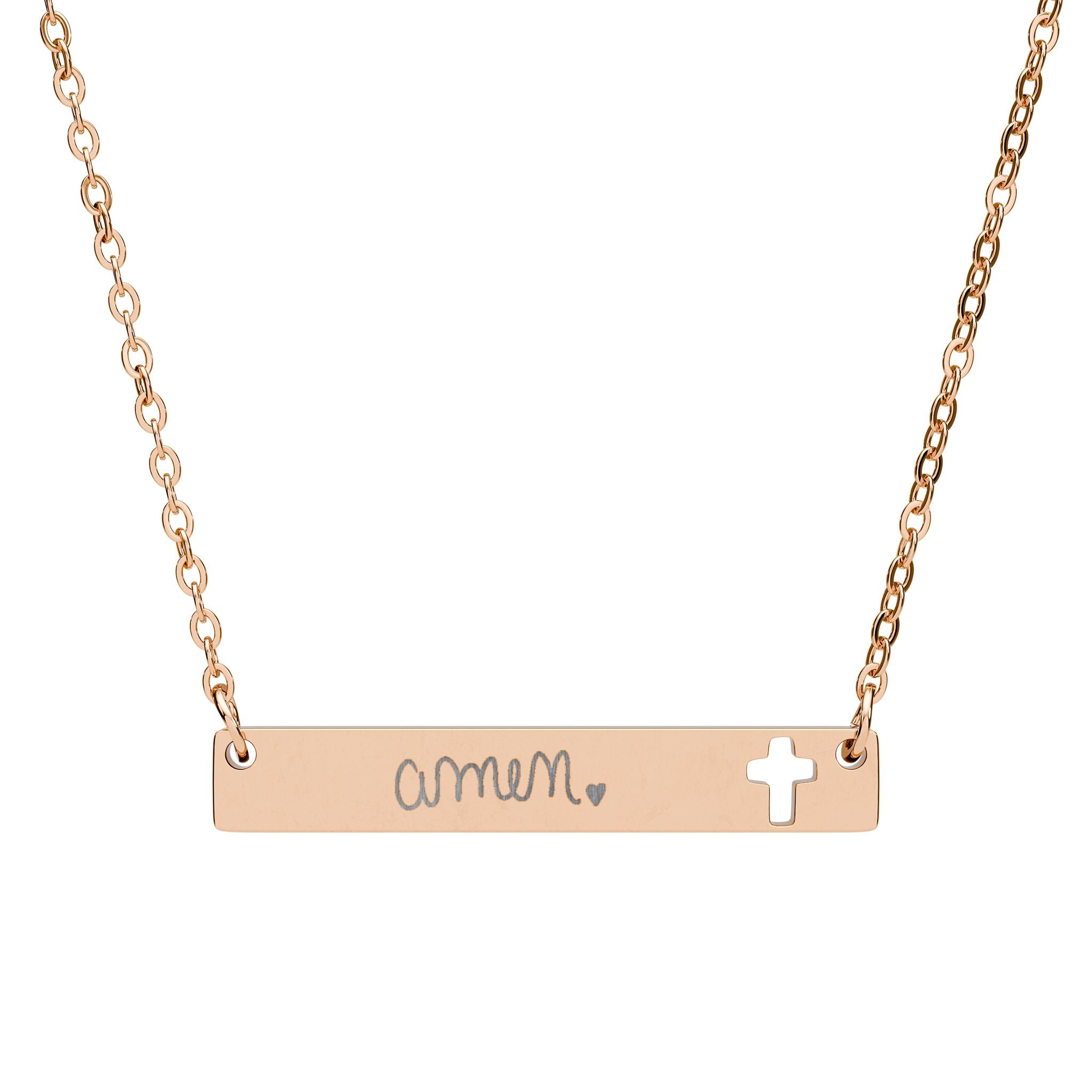 Amen Cutout Cross Bar Necklace (Engraving)