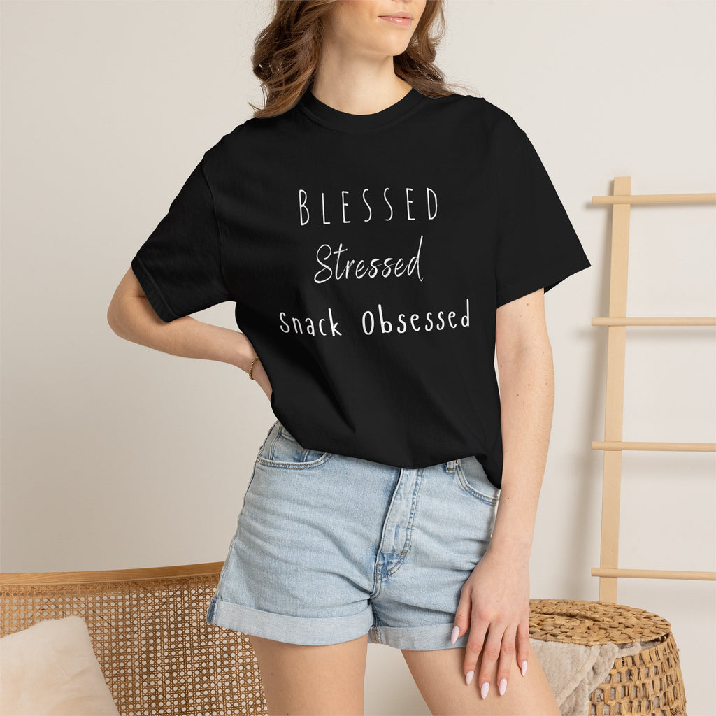 Blessed Stressed Snack Obsessed Unisex Garment-Dyed T-shirt