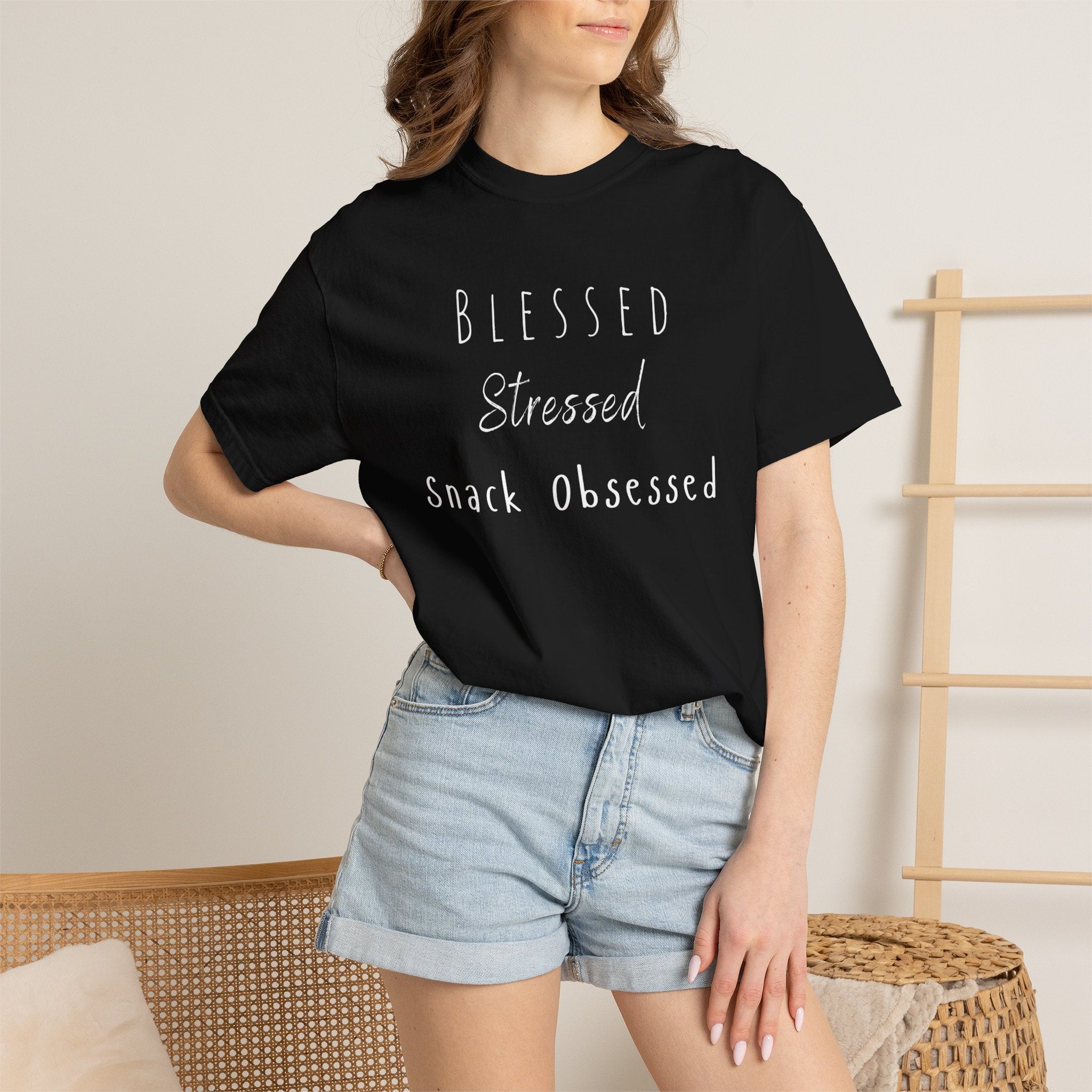 Blessed Stressed Snack Obsessed Unisex Garment-Dyed T-shirt