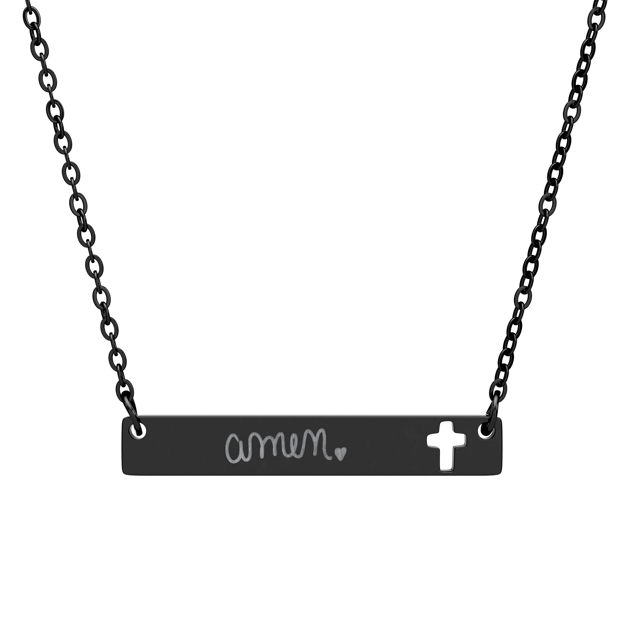 Amen Cutout Cross Bar Necklace (Engraving)