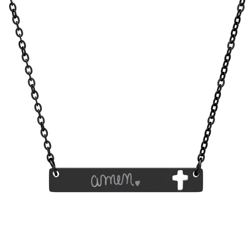 Amen Cutout Cross Bar Necklace (Engraving)