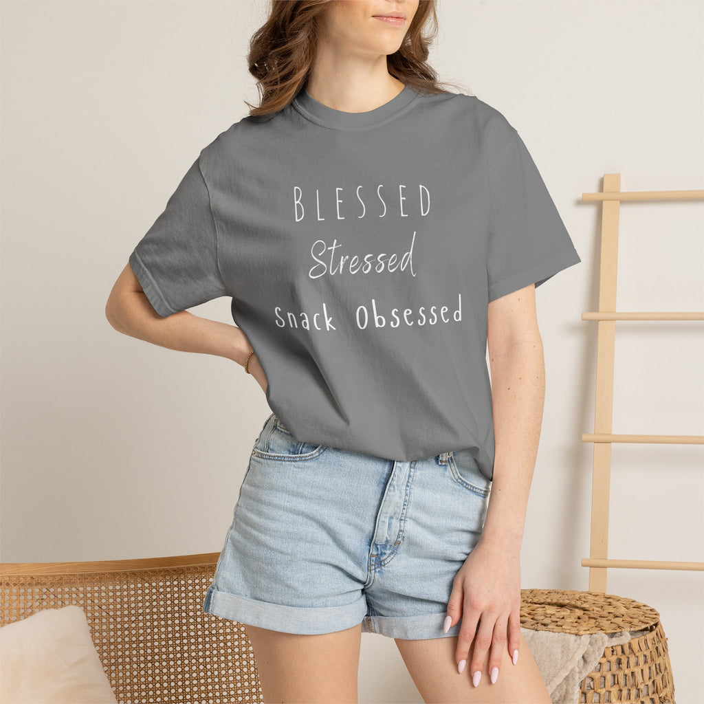 Blessed Stressed Snack Obsessed Unisex Garment-Dyed T-shirt
