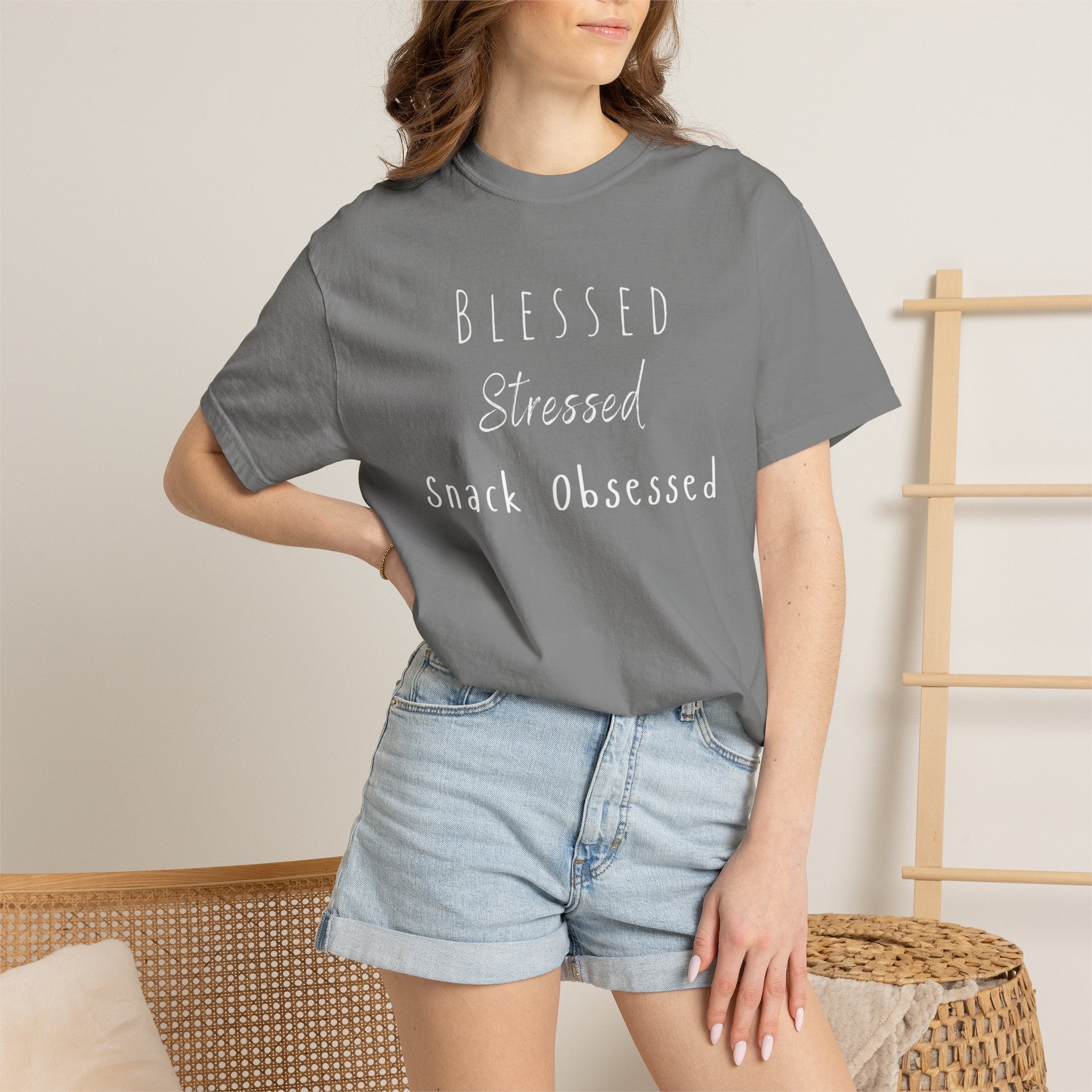 Blessed Stressed Snack Obsessed Unisex Garment-Dyed T-shirt
