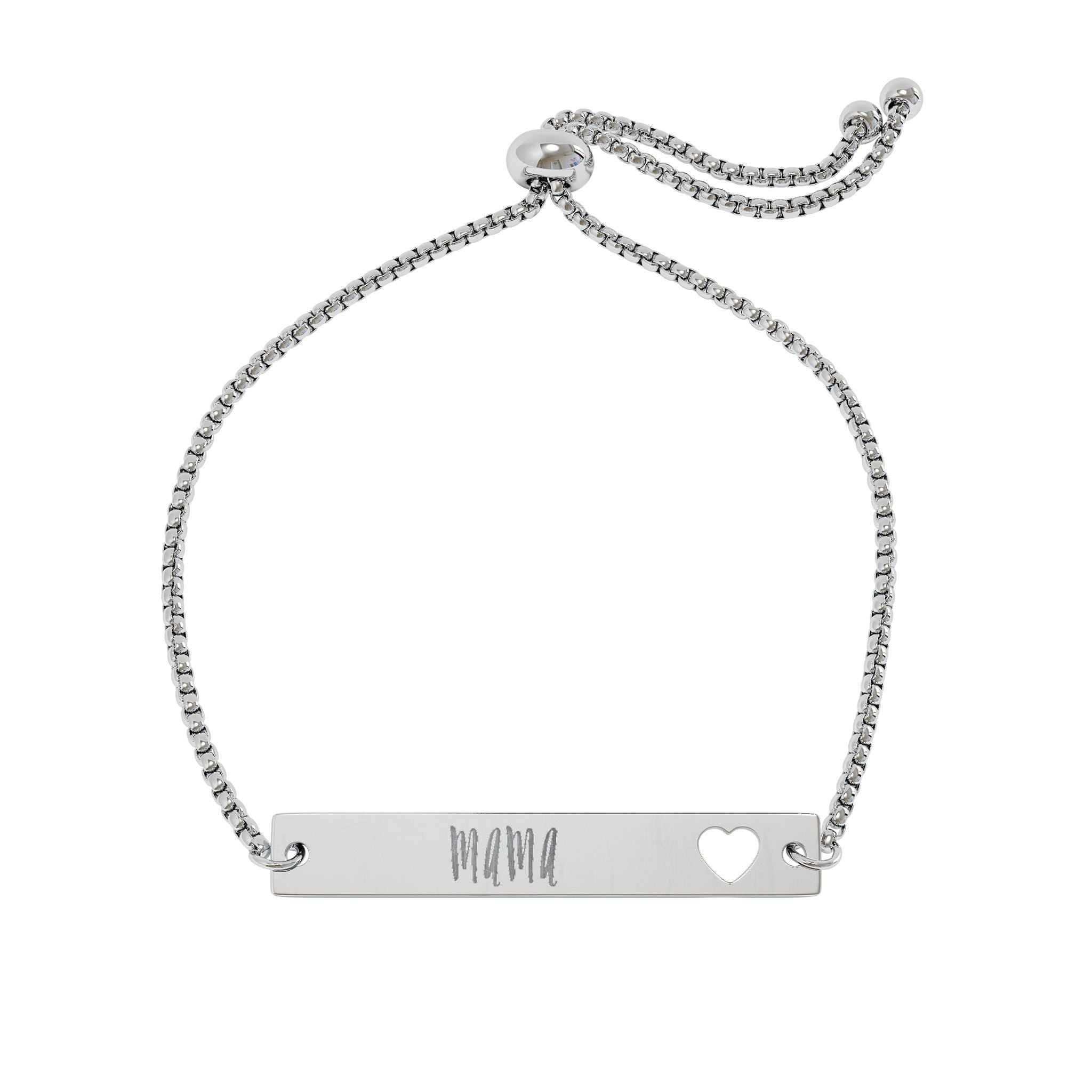 Mama Adjustable Flat Cutout Heart Bar Bracelet (Engraving)