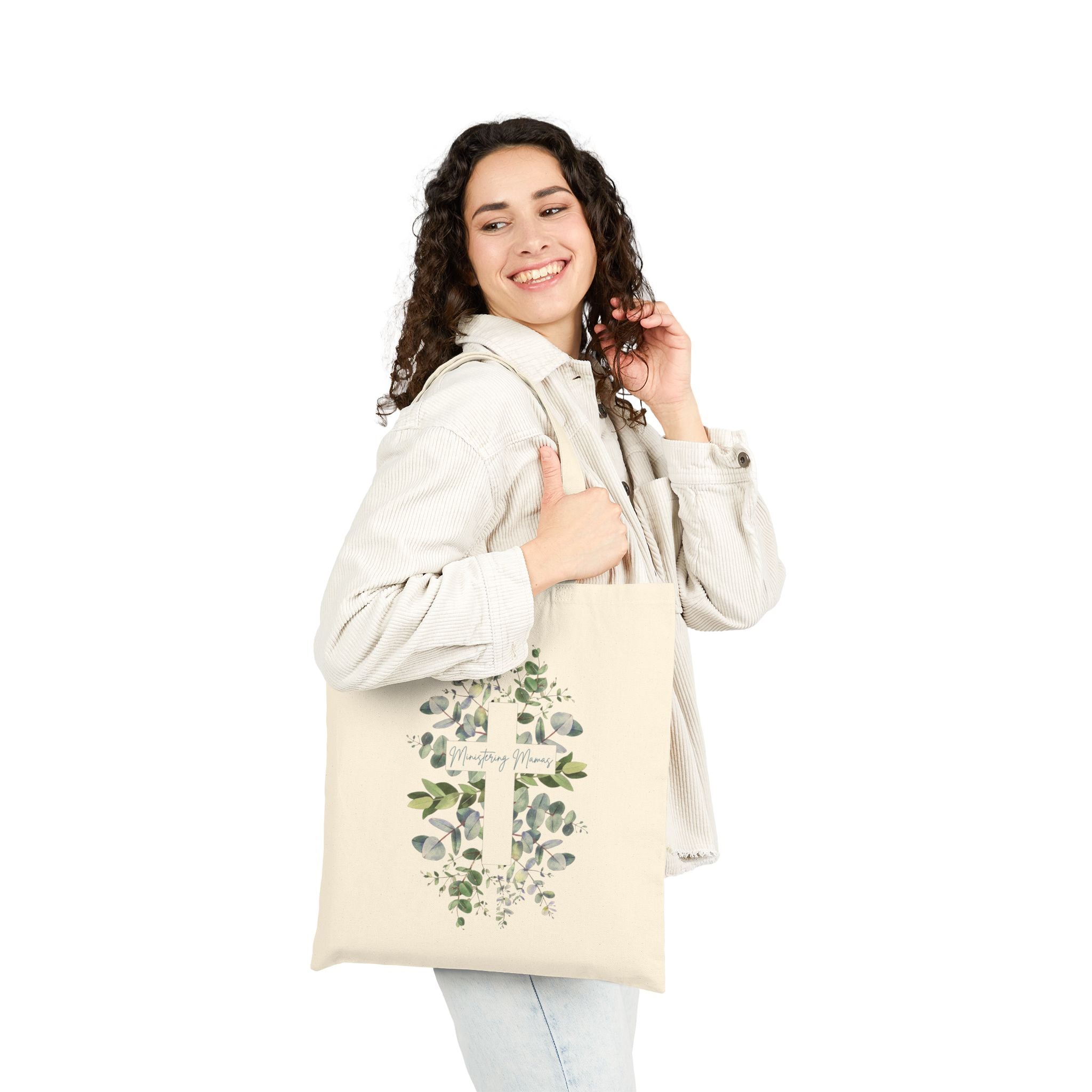 Ministering Mama Cross Cotton Canvas Tote Bag