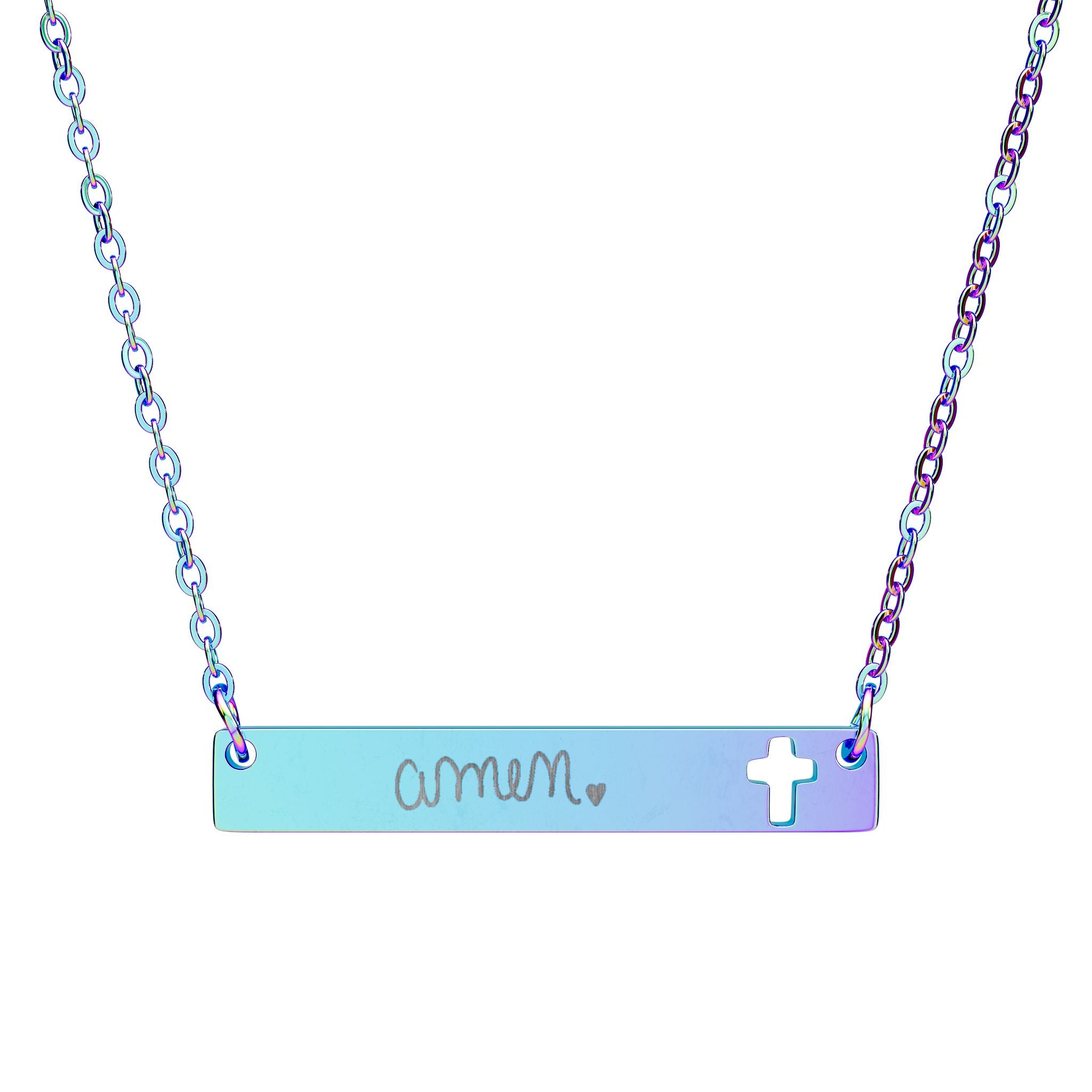 Amen Cutout Cross Bar Necklace (Engraving)