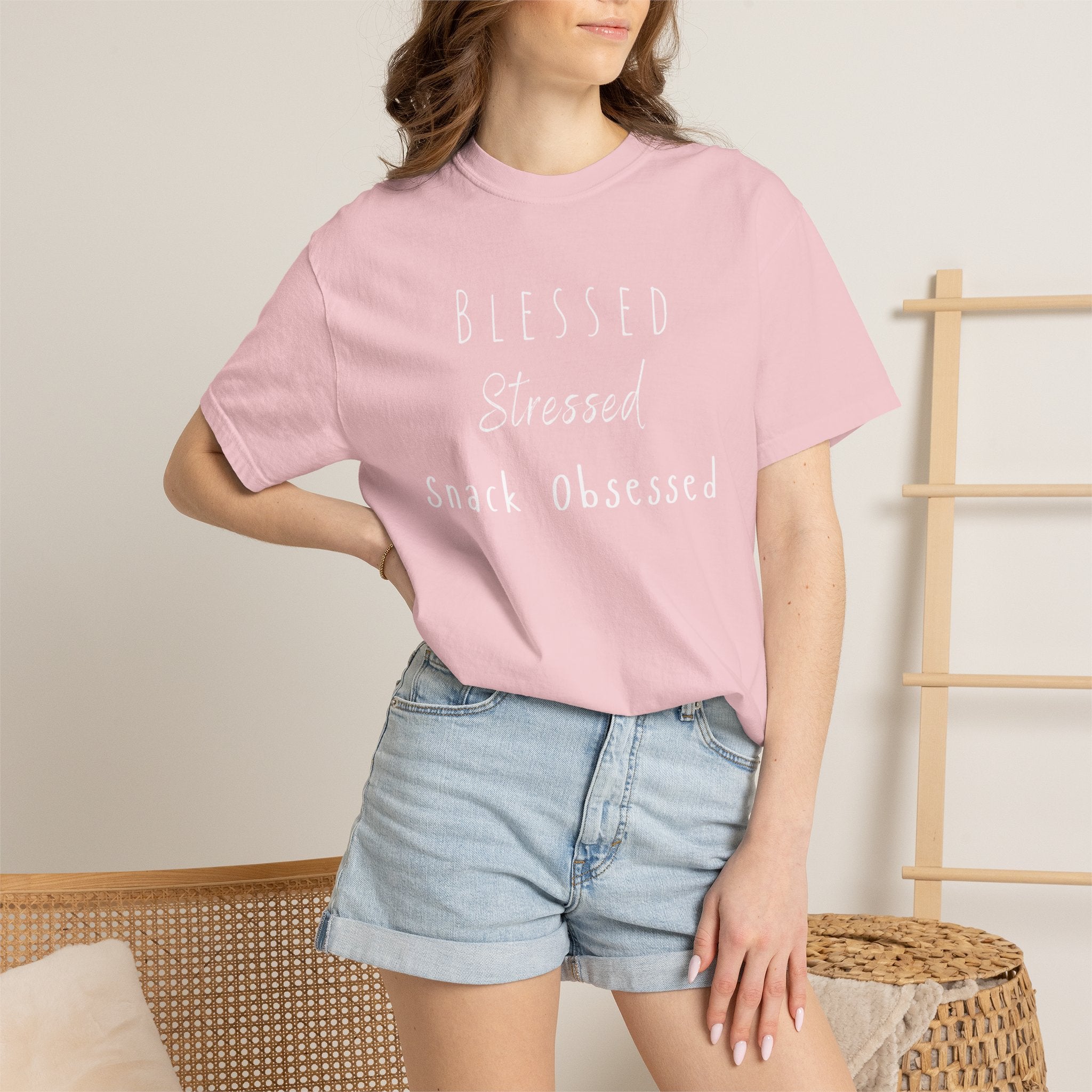 Blessed Stressed Snack Obsessed Unisex Garment-Dyed T-shirt